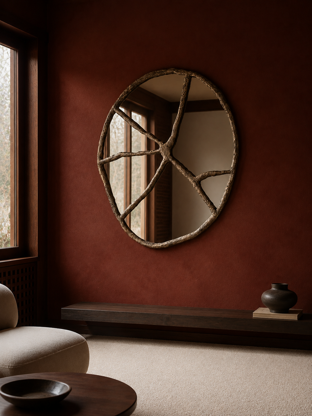 Collection Miroirs KONTRAST — miroir sculptural dans un living