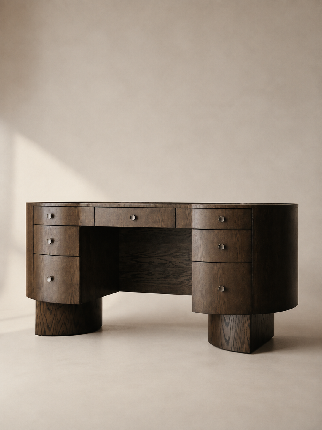 Bureau Coulisse en chêne — vue de face