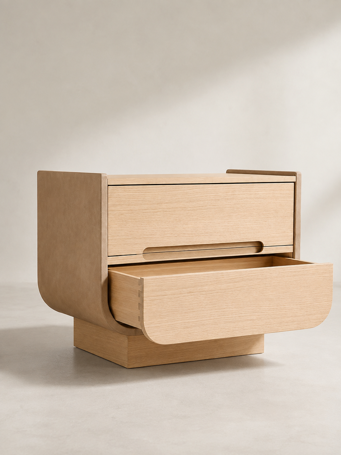 Table de chevet Enveloppe, tiroir ouvert